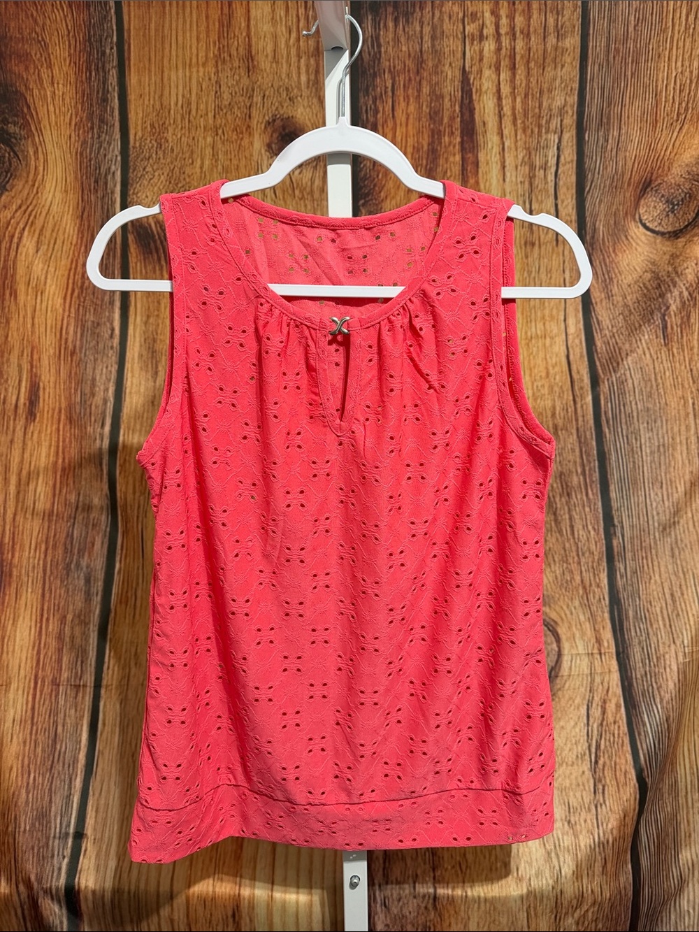Coral Sleeveless Eyelet Blouse Size M